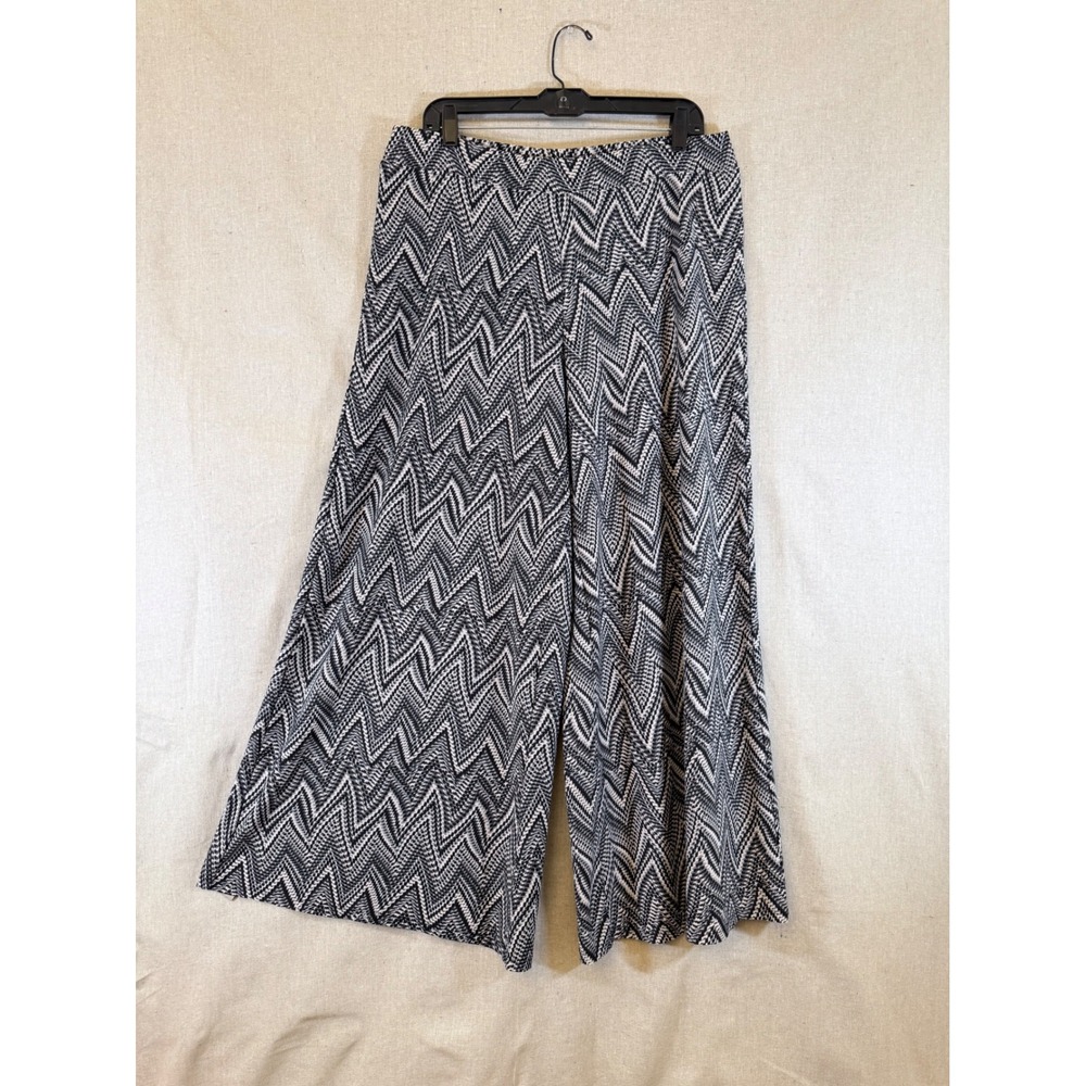 French Laundry Woman Black White Chevron Zig Zag Wide Leg Palazzo Pants 1X